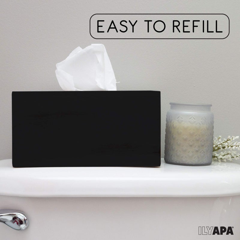 Ilyapa Wood Tissue Box Cover Rectangular - Rustic Farmhouse Black Wooden Tissue Holder - Image 5